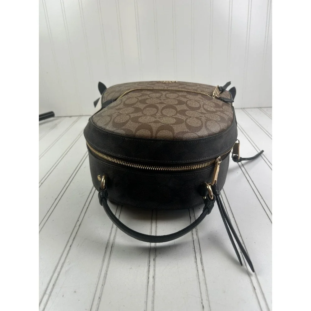 Coach Brown Signature Canvas Mini Backpack with Black Trim